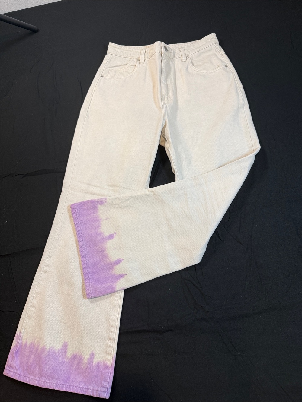 ROLLA'S Cream Wide-Leg Jeans with Lavender Dip-Dye Hem Sz 29 Preppy Ombré Fairy